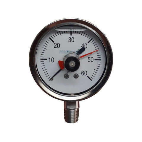 CLOSEOUT! Heavy Duty Repairable 304 Stainless Steel Pressure Gauge with SS Internals and Max Pointer, 0-30 PSI, 2-1/2 Inch Dial, 1/4 inch NPT Bottom Mount