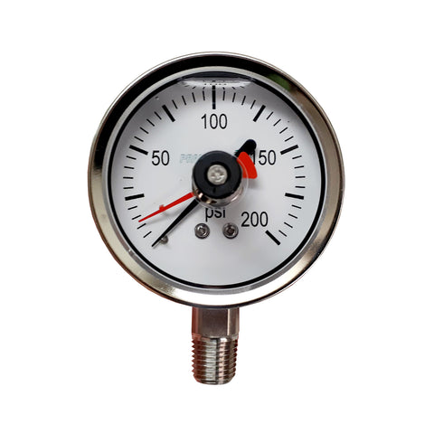 CLOSEOUT! Heavy Duty Repairable 304 Stainless Steel Pressure Gauge with SS Internals and Max Pointer, 0-200 PSI, 2-1/2 Inch Dial, 1/4 inch NPT Bottom Mount