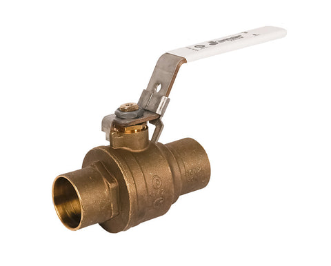 Jomar 100-416G-LH 1-1/4 Inch Lead Free Brass Ball Valve, 2 Piece, Full Port, Solder Connection, Latch Lock, 600 WOG - Carton of 4