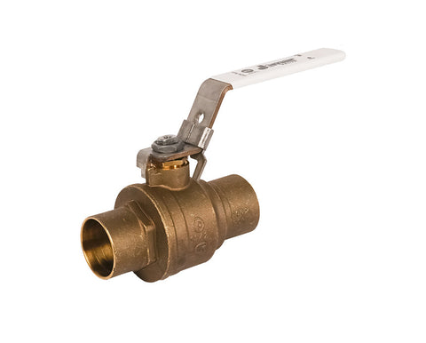 Jomar 100-418SSGLH 2 Inch Lead Free Brass Ball Valve, 2 Piece, Full Port, Solder Connection, SS Ball & Stem, Latch Lock, 600 WOG