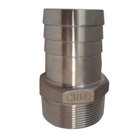 304 Stainless Steel Hex Hose Barb Adapter, 2 Inch ID Hose Barb x 2 Inch Male NPT
