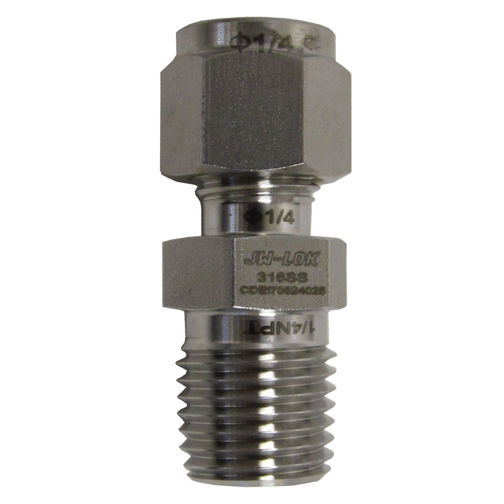 316 SS Compression Fitting, 1/4 Inch Tube X 1/4 Inch NPT Male Connector