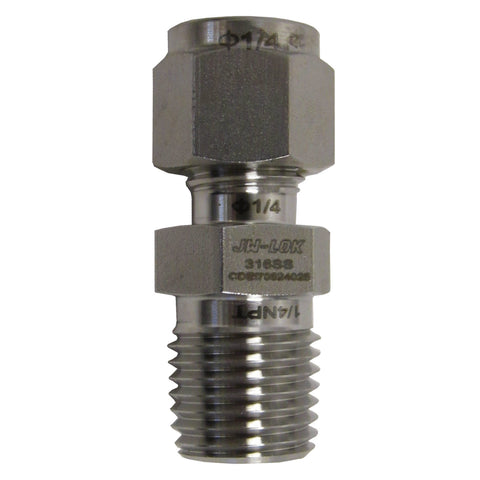 316 SS Compression Fitting, 1/4 Inch Tube X 1/4 Inch NPT Male Connector