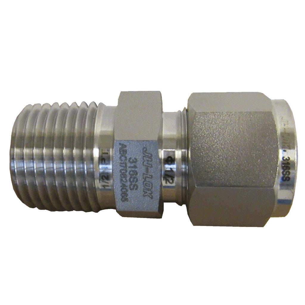 316 SS Compression Fitting, 1/2 Inch Tube X 1/2 Inch NPT Male Connector