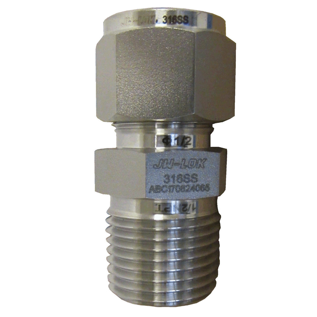 316 SS Compression Fitting, 1/2 Inch Tube X 1/2 Inch NPT Male Connector