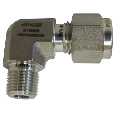 316 SS Compression Fitting, 1/4 Inch Tube X 1/8 Inch MNPT 90 Degree Elbow