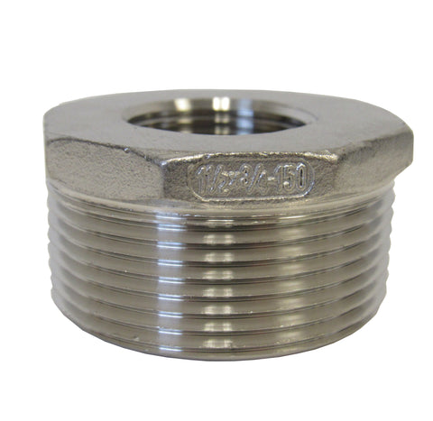 Stainless Steel Reducing Bushing, 304SS, Class 150 - 1-1/2 Inch X 3/4 Inch