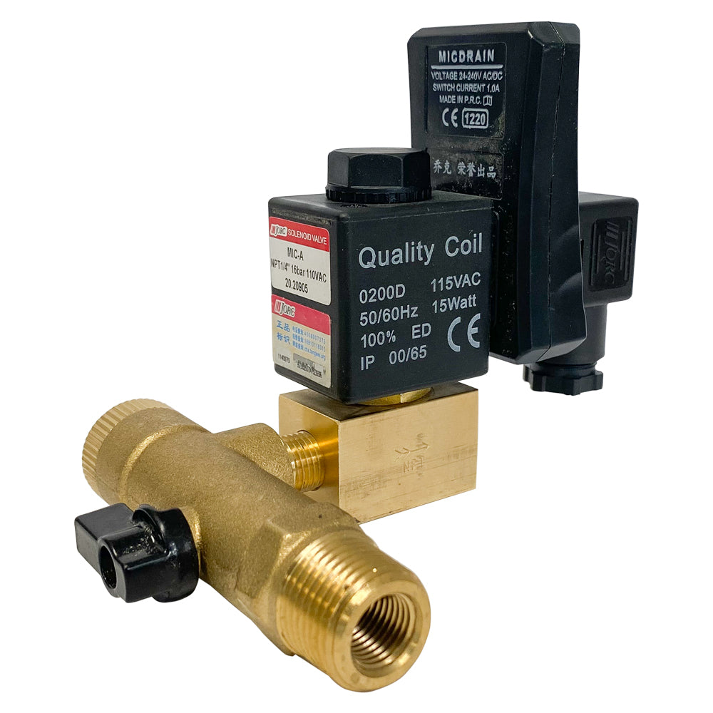 Solenoid Valve, 1/4 Inch NPT, Brass Body, Compressor Auto Timed Electronic Drain Valve , 110 VAC Coil