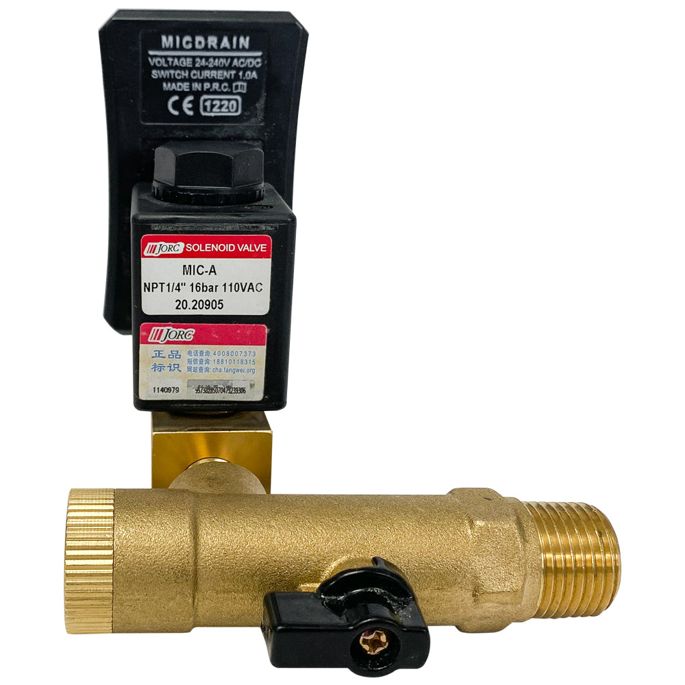 Solenoid Valve, 1/4 Inch NPT, Brass Body, Compressor Auto Timed Electronic Drain Valve , 110 VAC Coil