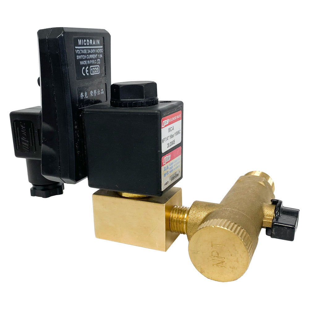 Solenoid Valve, 1/4 Inch NPT, Brass Body, Compressor Auto Timed Electronic Drain Valve , 110 VAC Coil