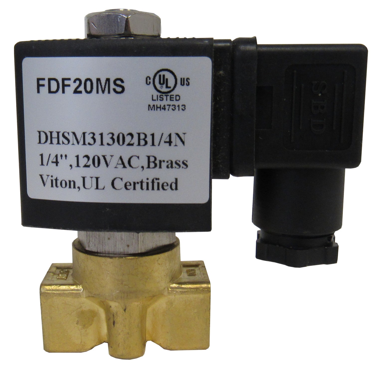 Solenoid Valve, 1/4 Inch NPT, Brass Body, 120 VAC Coil, Viton Seal