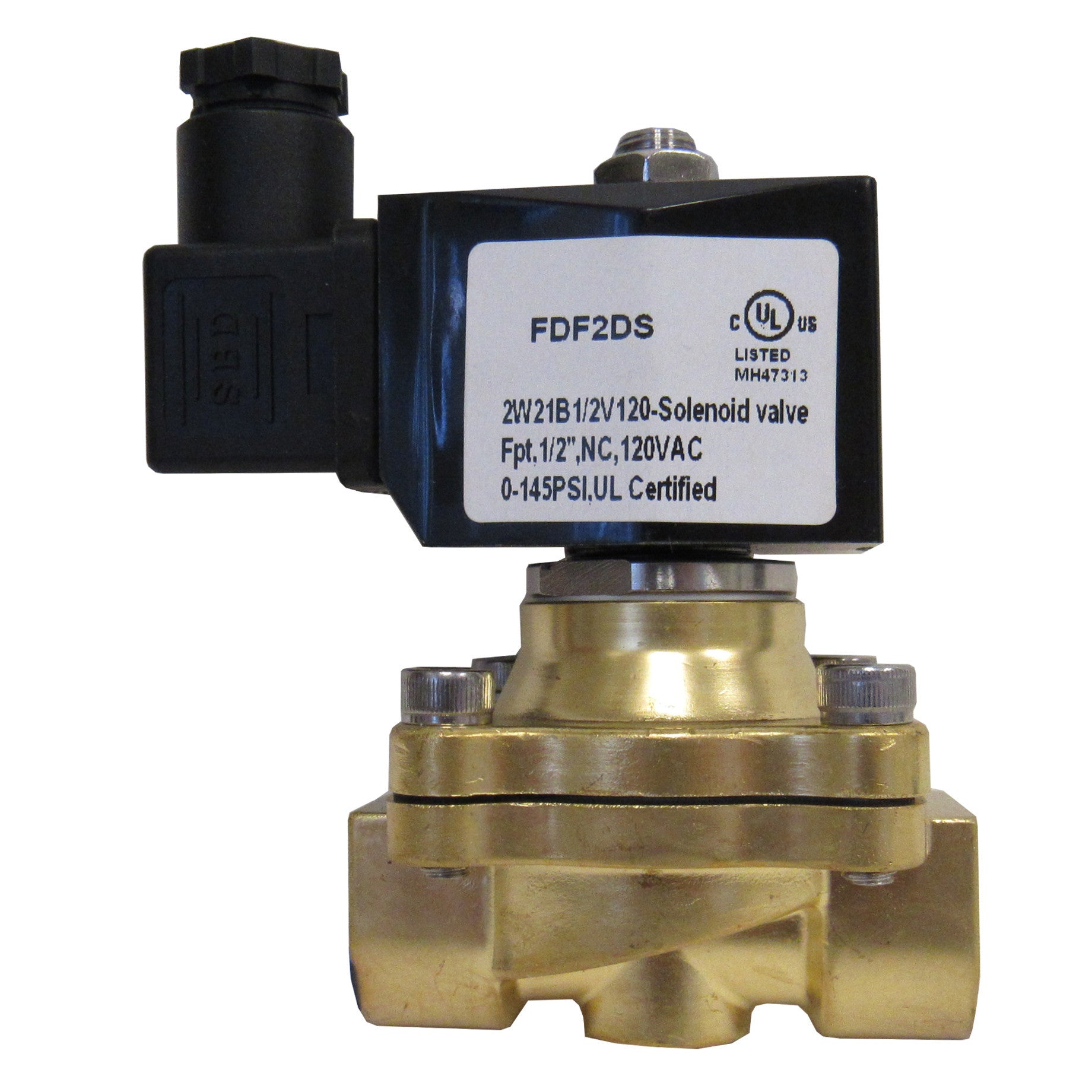 Solenoid Valve, 1/2 Inch NPT, Brass Body, 120 VAC Coil, Viton Seal