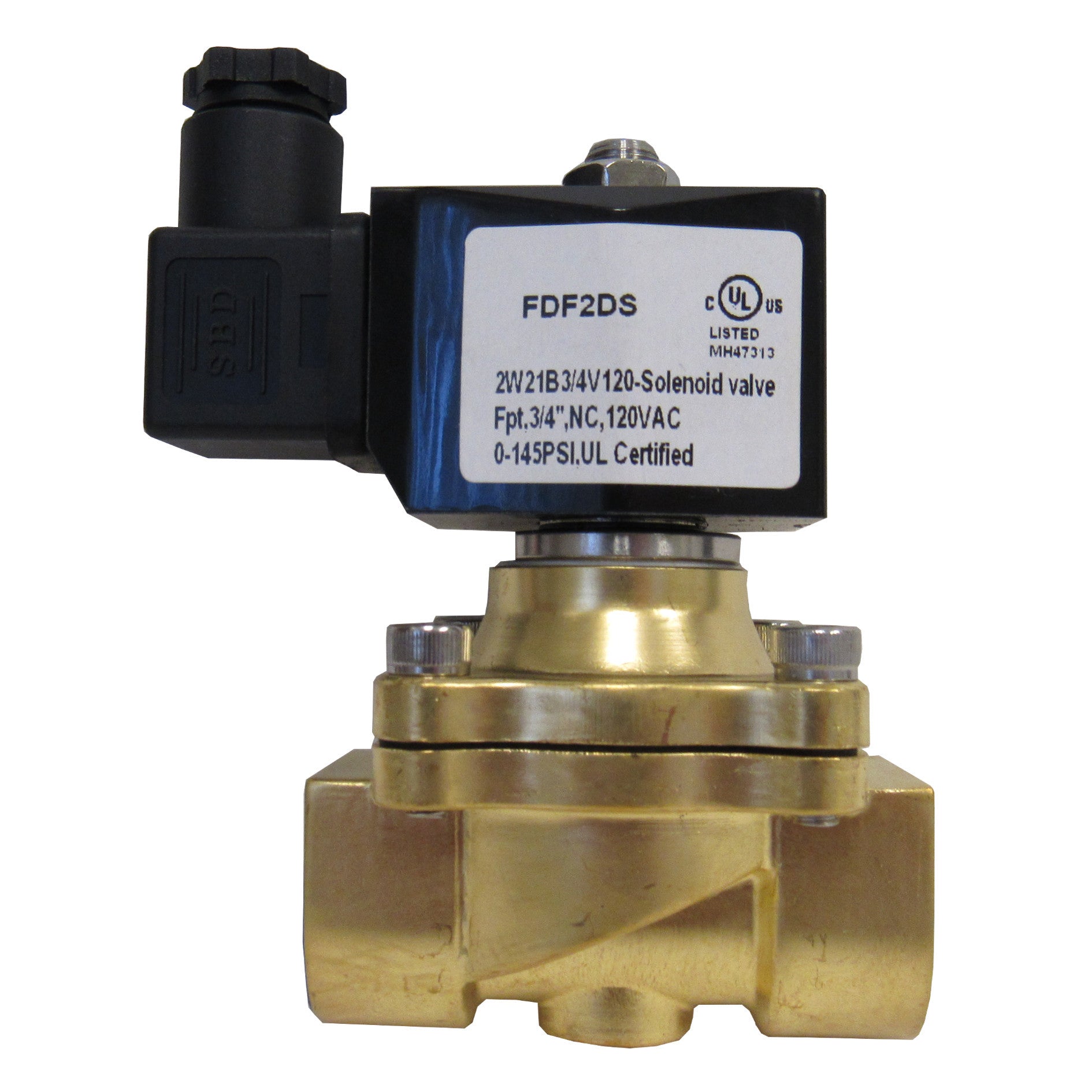 Solenoid Valve, 3/4 Inch NPT, Brass Body, 120 VAC Coil, Viton Seal