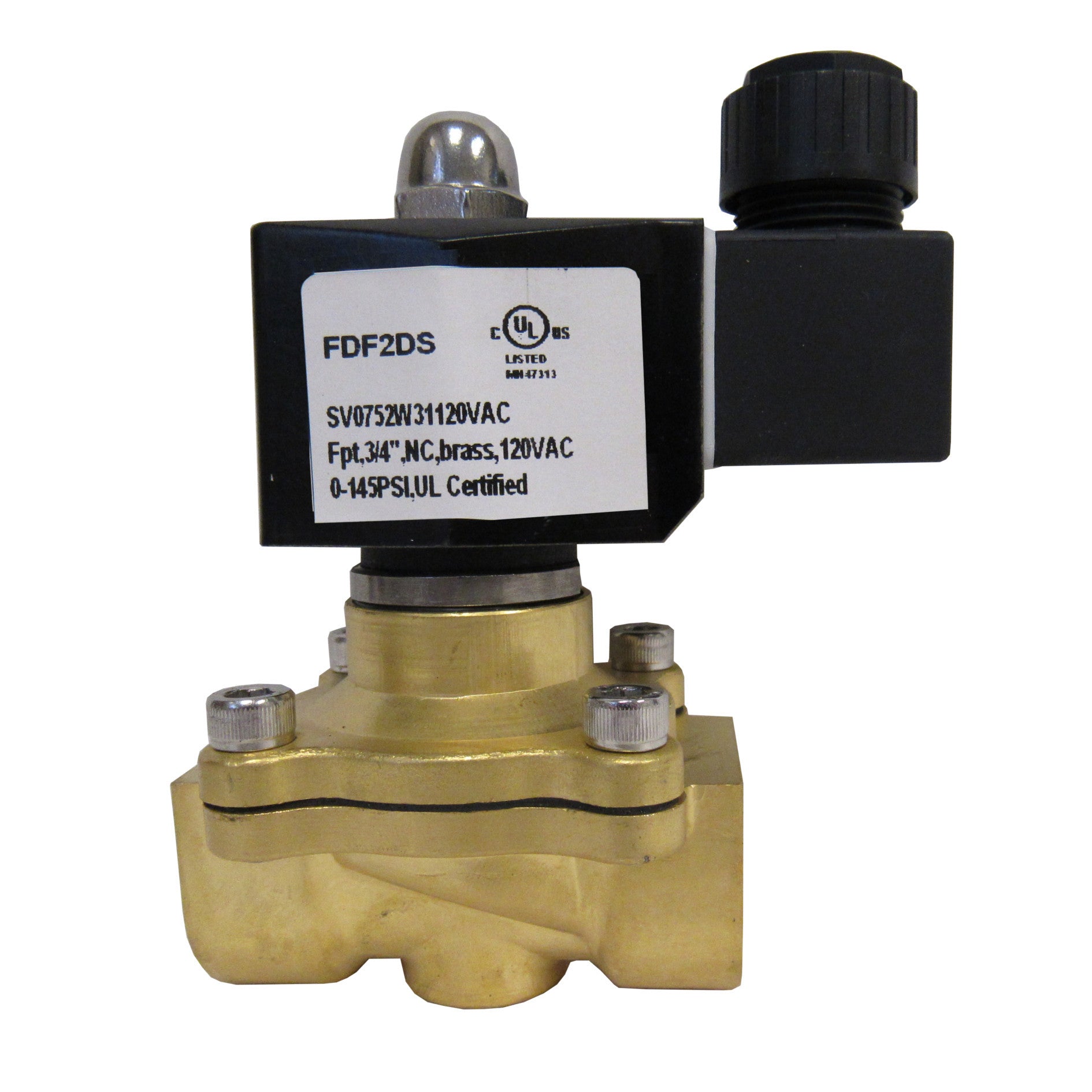 Solenoid Valve, 3/4 Inch NPT, Brass Body, 120 VAC Coil, EPDM Seal