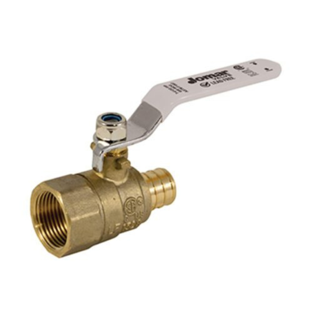 Jomar 103-555PG 1 Inch Lead Free Brass Ball Valve, 2 Piece, Standard Port, Threaded FIP x Crimp Pex Connection, 400 WOG - Carton of 6