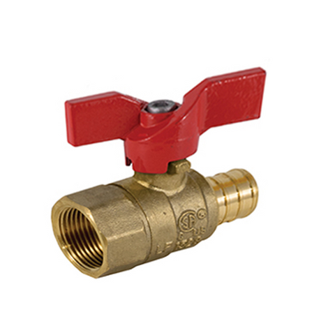 Jomar 113-555PG 1 Inch Lead Free Brass Ball Valve, 2 Piece, Standard Port, Threaded Female x Crimp Pex Connection, 400 WOG with T-Handle - Carton of 6