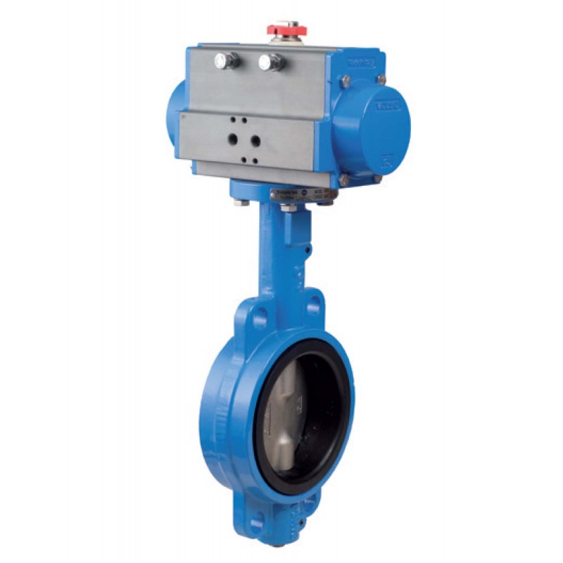 Bonomi SRN500S Wafer Style Epoxy Coated Cast Iron Butterfly Valve, Stainless Steel Disc, Spring Return Actuator 