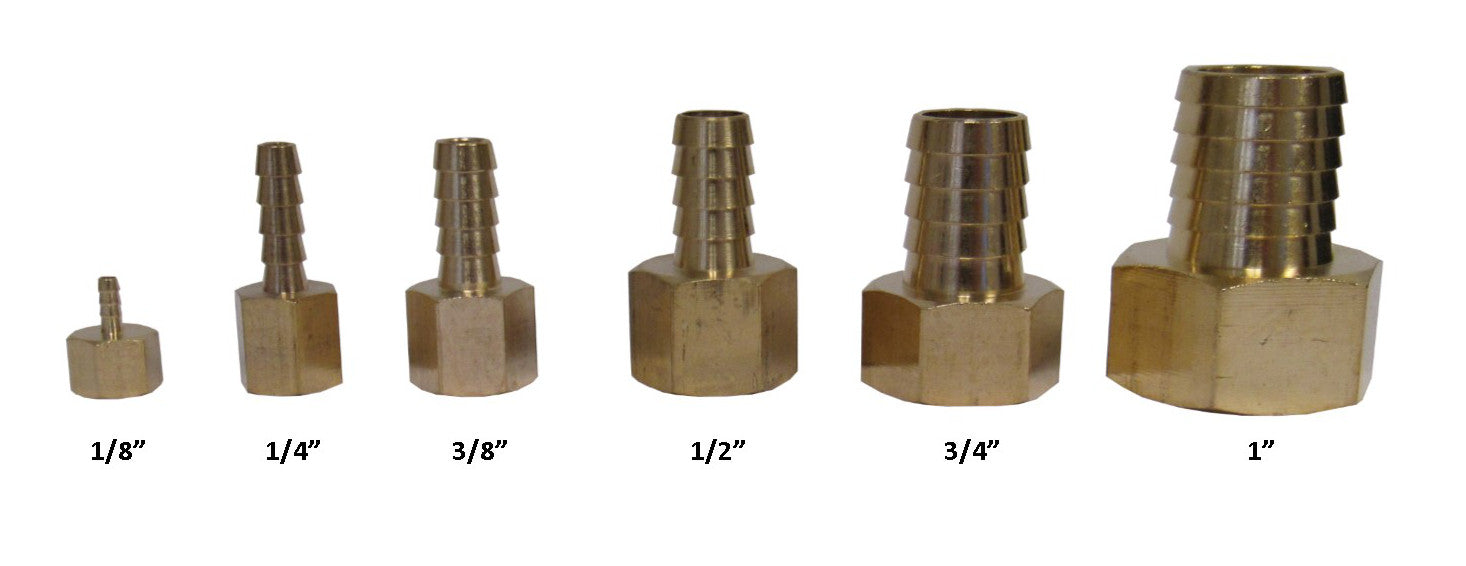 Brass Hose Barb, 1/8 Inch ID Hose Barb x 1/8 Inch Female NPT