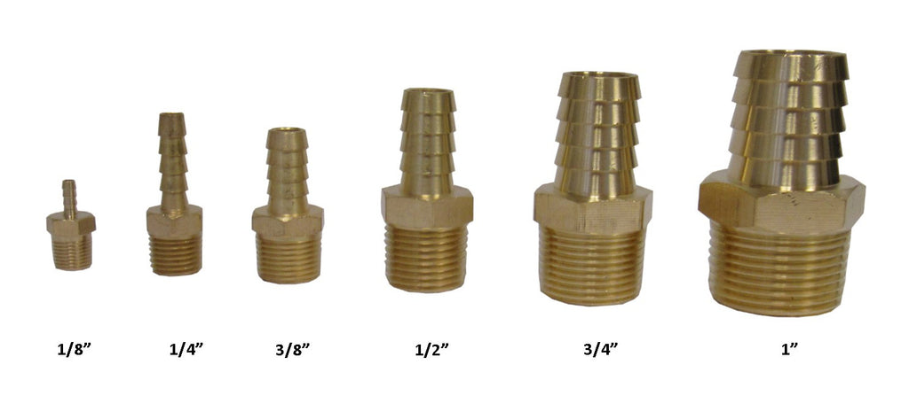 BRASS HOSE BARBS - STRAIGHT FITTING ADAPTERS, MALE NPT X HOSE BARB - 3/8 INCH 