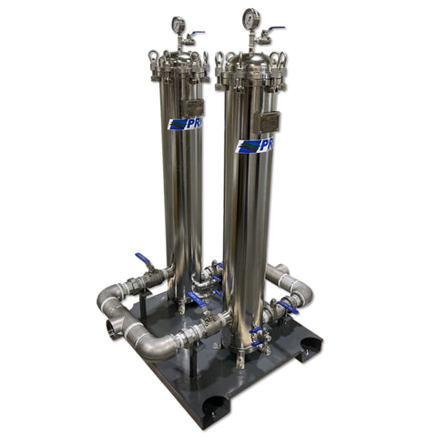 PRM 304 Stainless Steel Multi Cartridge Dual Filter Housing Skid, Uses 40" Cartridges, 3 Inch NPT In/Out
