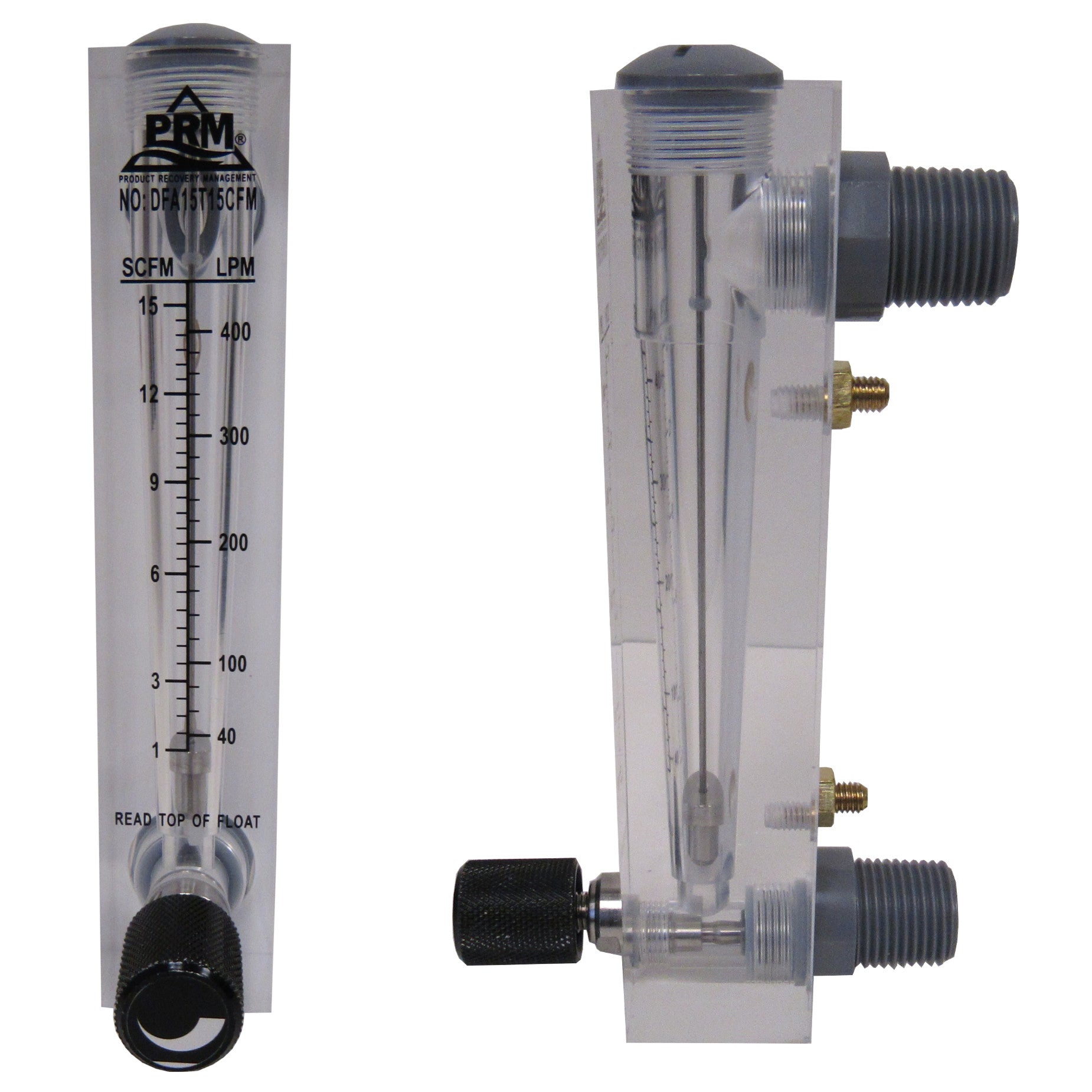 PRM FMDFA15T15 1-15 CFM Air Injection / Air Sparge Rotameter with Integrated Flow Valve