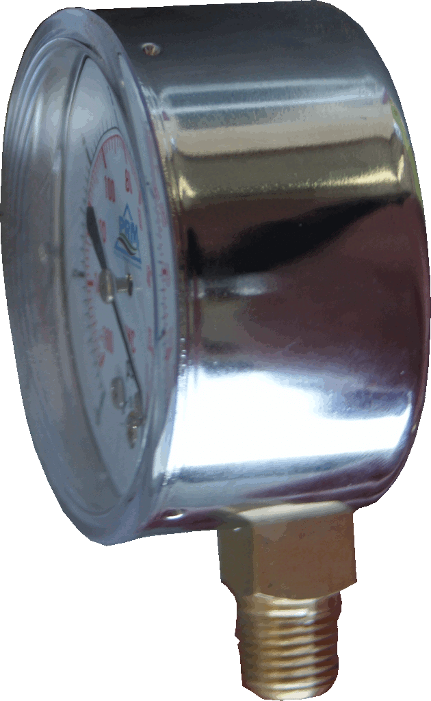 PRM Vacuum Gauge 0 to -100"WC / 0 to -7inHg, 2.5 Inch Chrome Case, Brass Internals 1/4 Inch NPT Bottom Mount, Dry Gauge