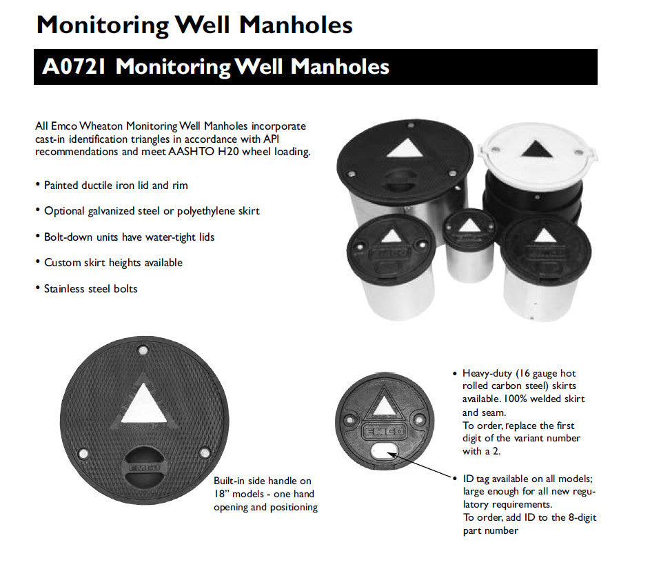 8 X 12 Inch Monitoring Well, Bolt Down Lid, Steel Skirt