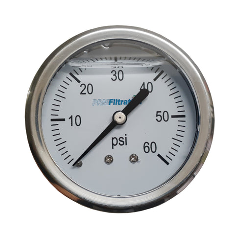 Premium 304 Stainless Steel Pressure Gauge with Brass Internals, 0-60 PSI, 2-1/2 Inch Dial, 1/4 inch NPT Back Mount, Calibration Certificate Option