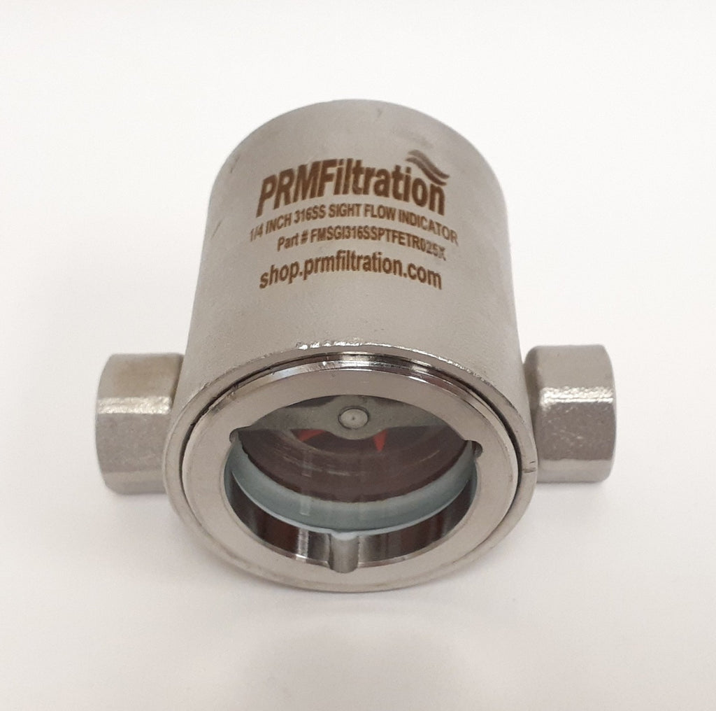 PRM Sight Flow Indicator, 1/4 Inch, 316 Stainless Steel, PTFE Seal and Impeller