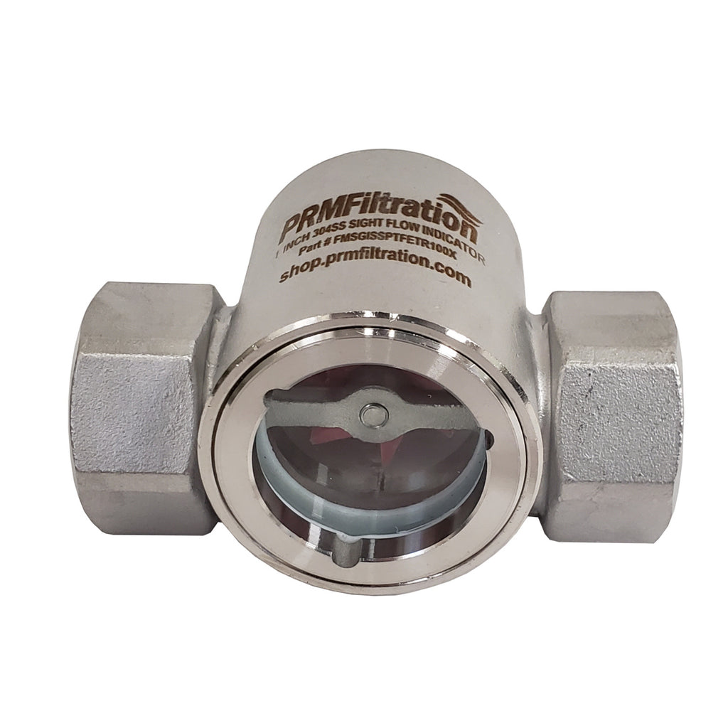 PRM Sight Flow Indicator, 1 Inch, 304 Stainless Steel, PTFE Seal and Impeller