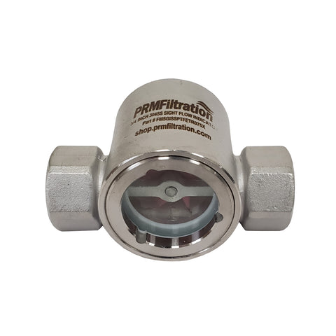 PRM Sight Flow Indicator, 3/4 Inch, 304 Stainless Steel, PTFE Seal and Impeller