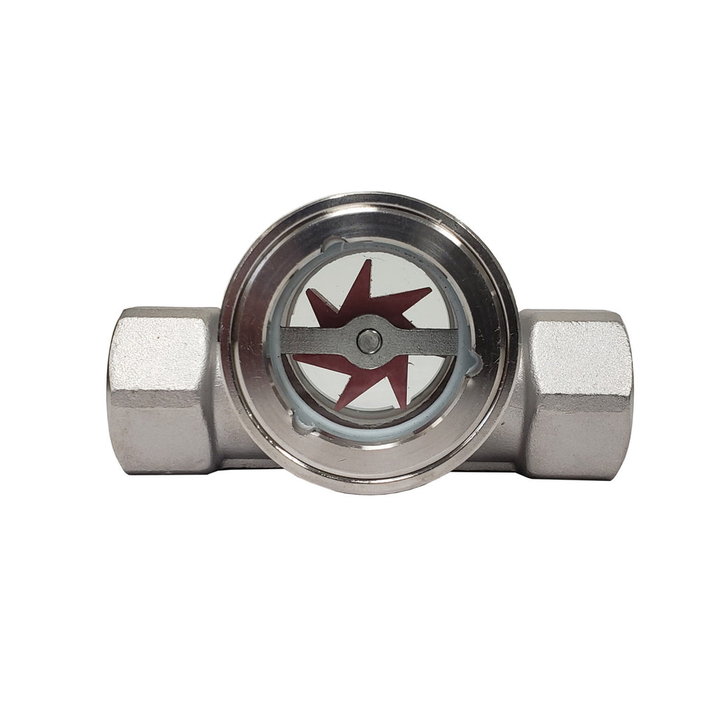 PRM Sight Flow Indicator, 1-1/4 Inch, 304 Stainless Steel, PTFE Seal and Impeller