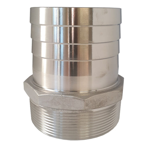 304 Stainless Steel Hex Hose Barb Adapter, 3 Inch ID Hose Barb x 3 Inch Male NPT