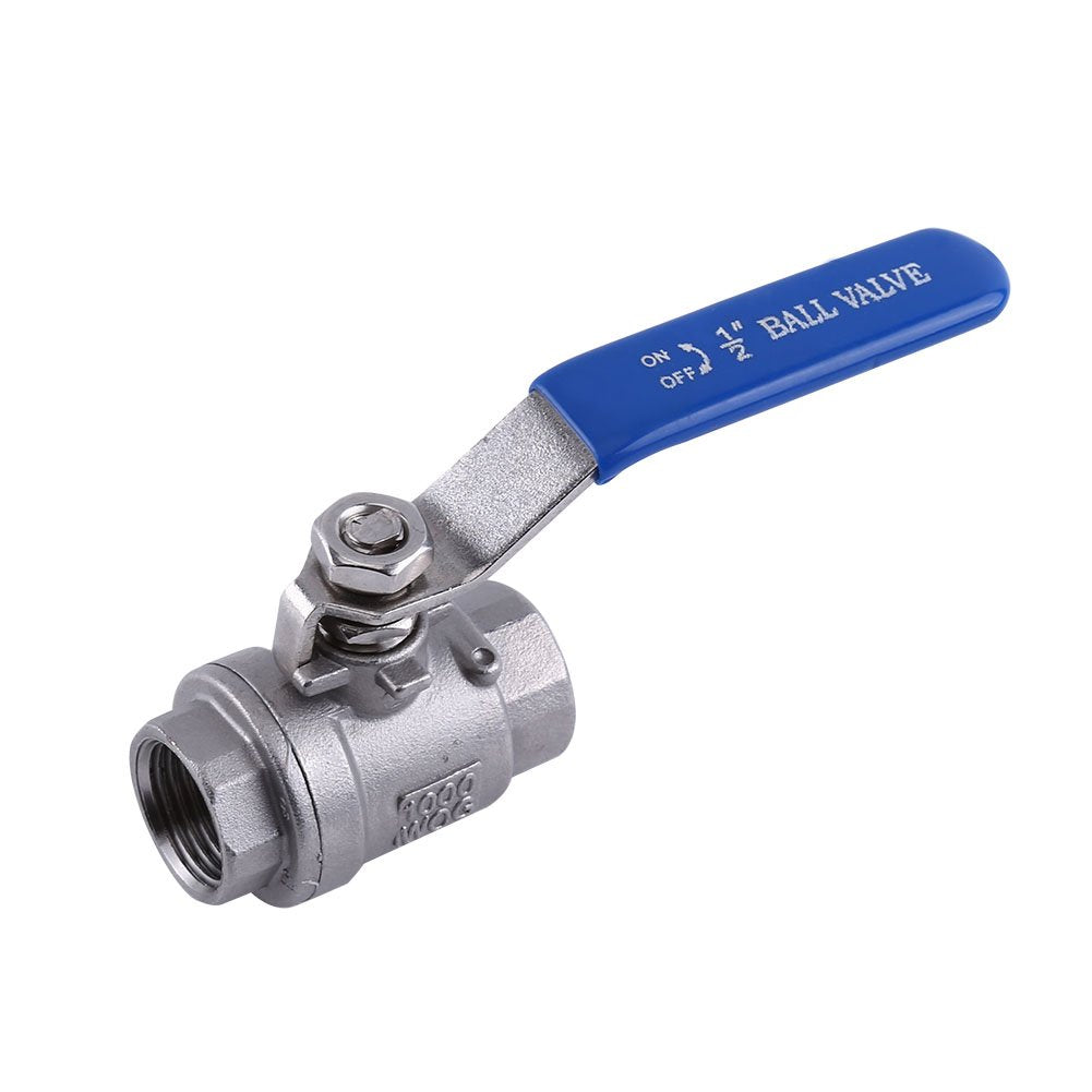 TJ Valve 1/2 Inch Full Port Ball Valve Stainless Steel 316 Heavy Duty for Water, Oil, and Gas with Blue Vinyl Handle (1/2" NPT)