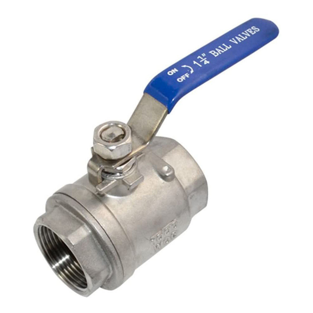TJ Valve 1-1/4 Inch Full Port Ball Valve Stainless Steel 304 Heavy Duty for Water, Oil, and Gas with Blue Vinyl Handle (1-1/4" NPT)