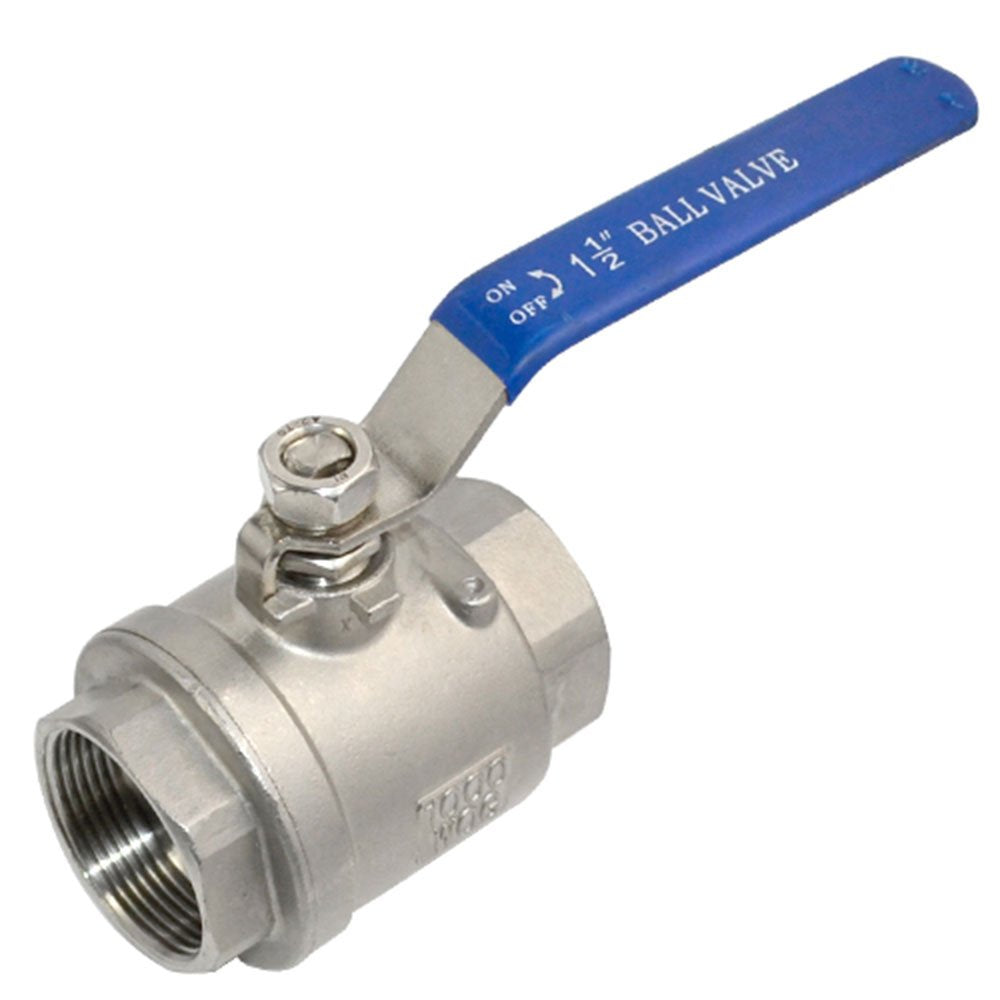 TJ Valve 1-1/2 Inch Full Port Ball Valve Stainless Steel 304 Heavy Duty for Water, Oil, and Gas with Blue Vinyl Handle (1-1/2" NPT)