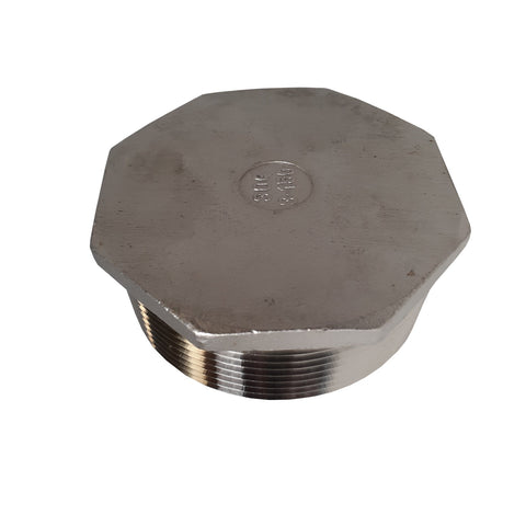 4 Inch NPT Threaded Stainless Steel Hex End Plug, 304 SS, 150#