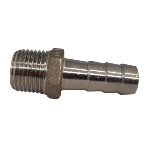 304 Stainless Steel Hex Hose Barb Adapter, 1/2 Inch ID Hose Barb x 1/2 Inch Male NPT