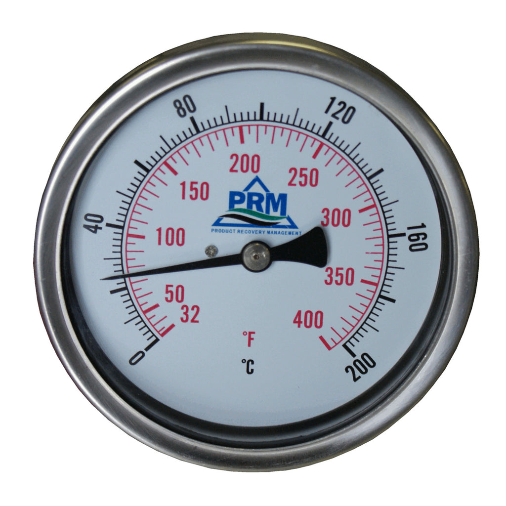 PRM Temperature Gauge, 32-400°F / 0-200°C, 3 Inch Dial, 304 Stainless Steel Case & Stem, 1/2 Inch NPT Multi Angle Connection