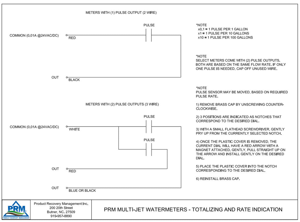 PRM 2 Inch Multi-Jet Brass Totalizing Water Meter with Pulse Output Wiring Diagram